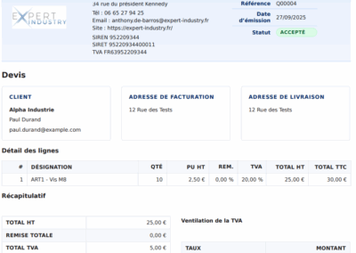 Devis générer au format PDF